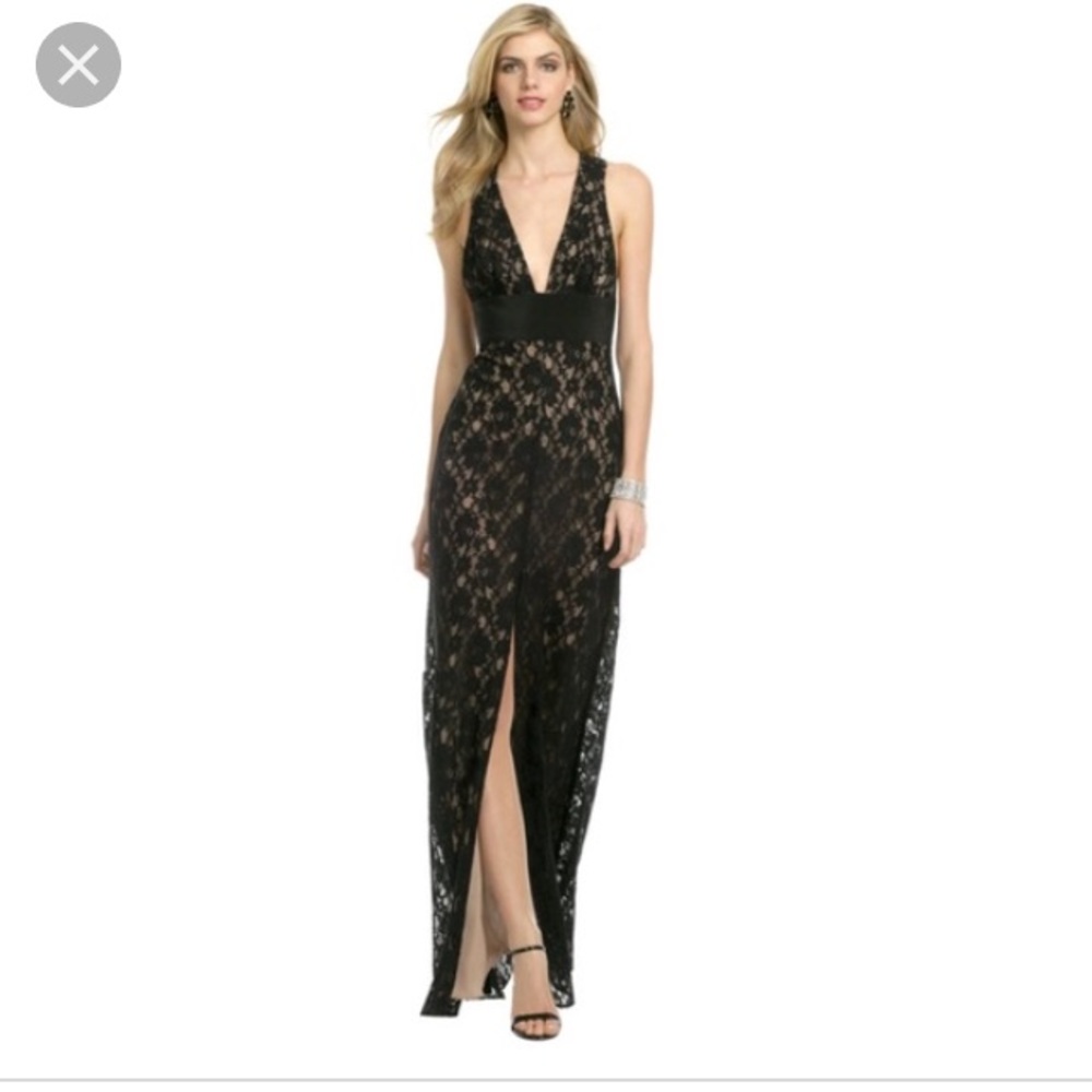 BCBG Black v neck serafina gown